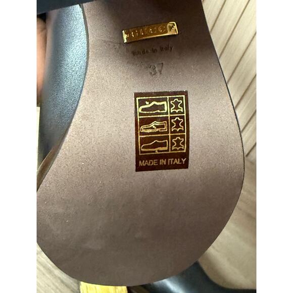 GUCCI Gold Heel Black Leather Knee Boots "Lifford" Size 37 IT / 7 US Authentic - Picture 10 of 16